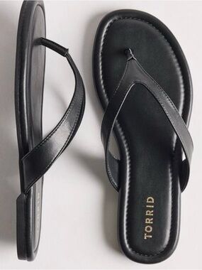 torrid Black Vegan Leather Thong Sandals with Gold Logo